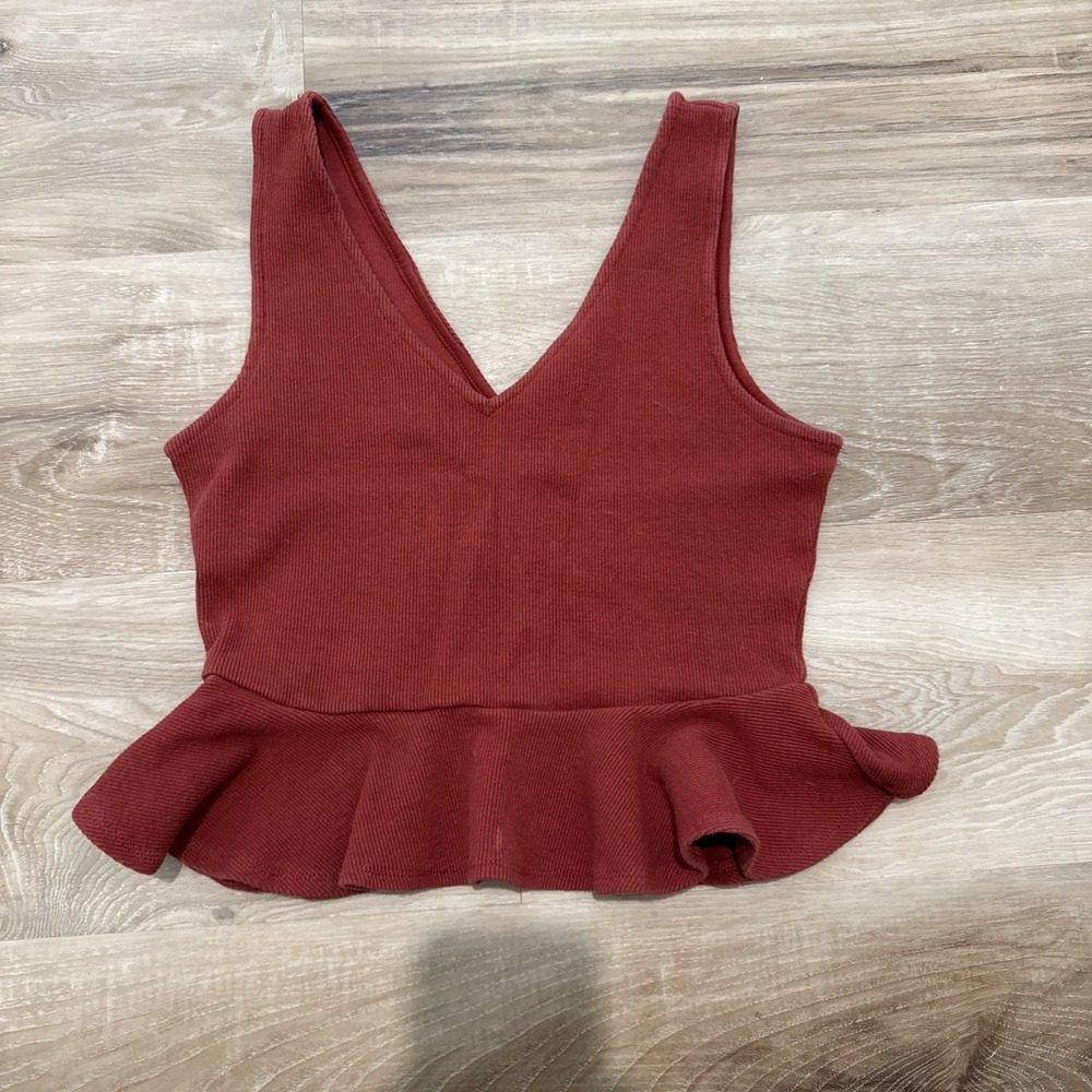 Anthropologie Women's rust‎ color V-Neck Peplum Tank XS